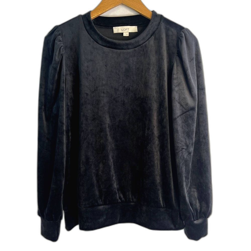 LOFT Mock Neck Long Sleeve Black Velvet Sweater Size Small